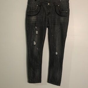 Charcoal Distressed Women's Cropped Jeans